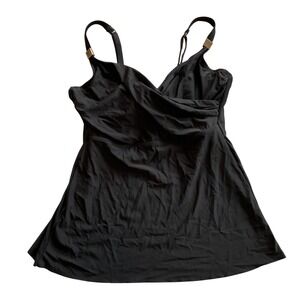 Miraclesuit Surplice Tankini Top Women 36DDD Black Raw Hem Underwire